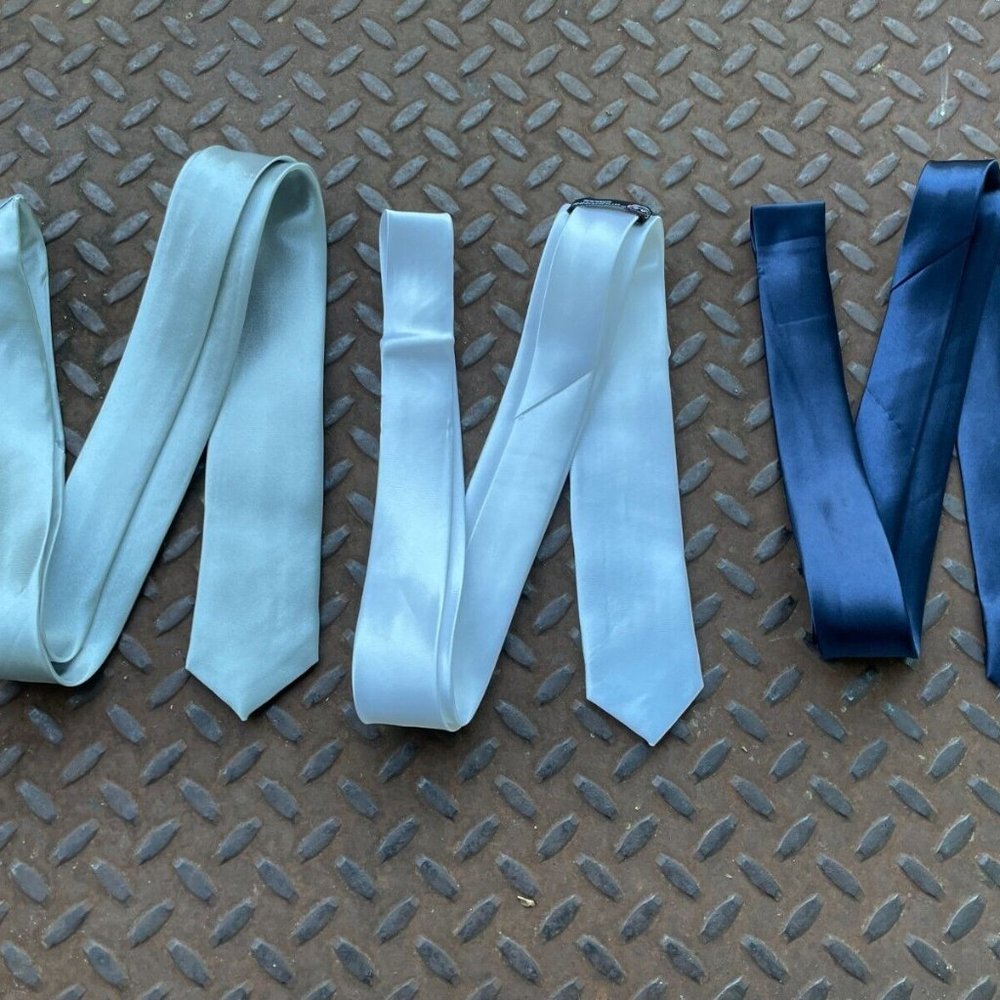 Men Ties Slim Fit Neckties Lot of 3 Ties Blue Gray White Ties X3